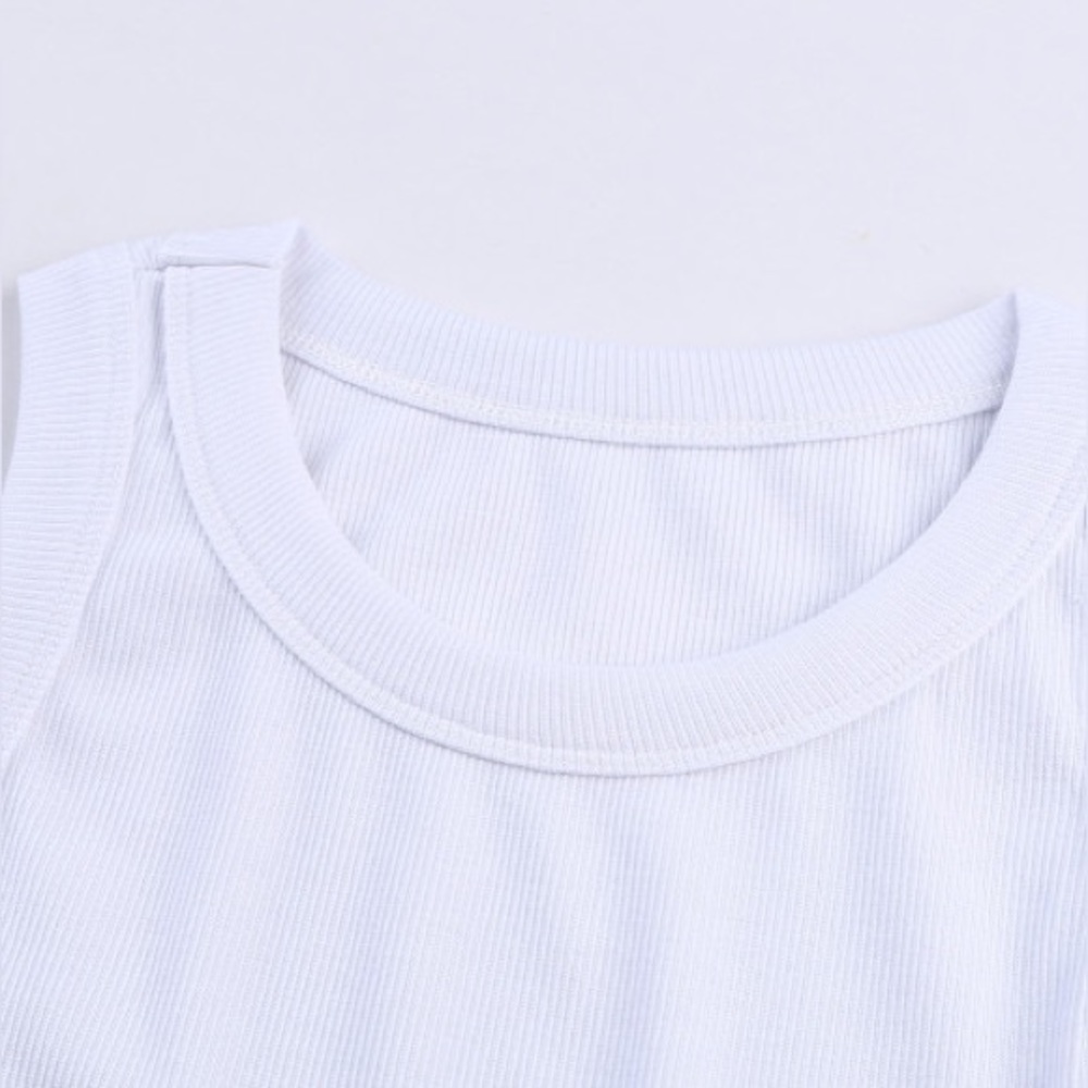 White Round Neck Ribbed Muscle Tank - Picture 8 of 9